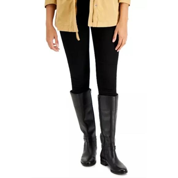 NEW Charter Club Johannes Riding Boots Black Faux Leather Knee High Size 5 NWOT - Picture 2 of 13
